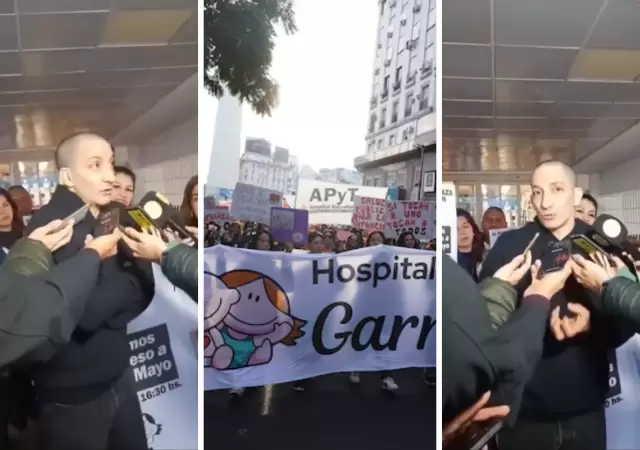 Juan Minuj�n apoy� a los trabajadores del Hospital Garrahan contra los recortes en salud.