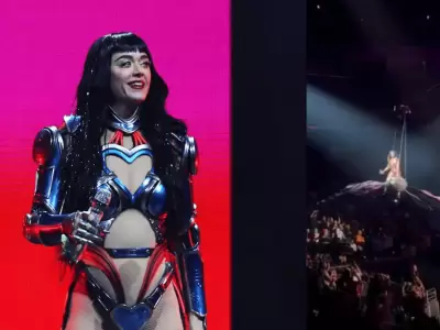 Katy Perry casi cae al vac�o durante show en San Francisco.