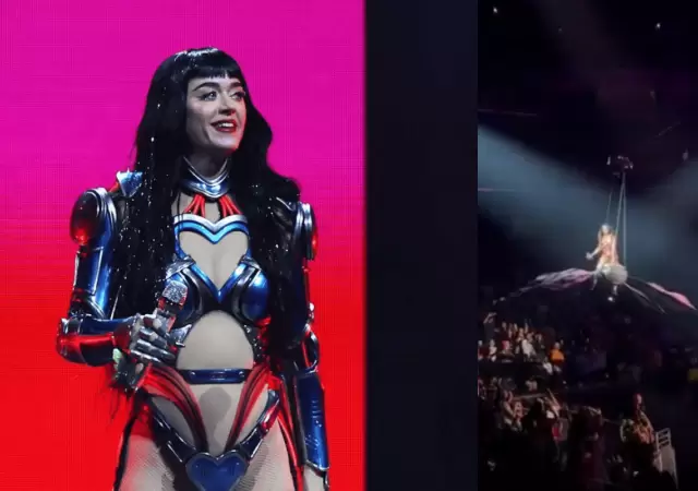Katy Perry casi cae al vac�o durante show en San Francisco.