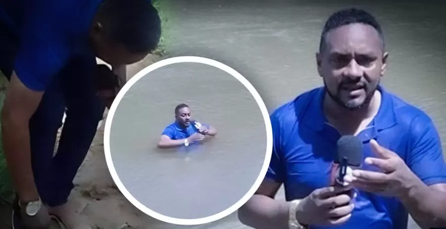 Renildo Frazao, en momentos en que sinti� "algo blando" en el fondo del r�o.