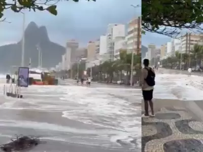 El mar desbord� y afect� a los comercios de R�o de Janeiro.