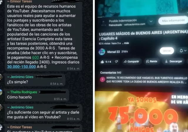 Grupo de WhatsApp viral promete plata f�cil por suscribirte en YouTube: los riesgos detr�s.