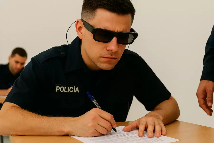 Polic�a se copia en examen.