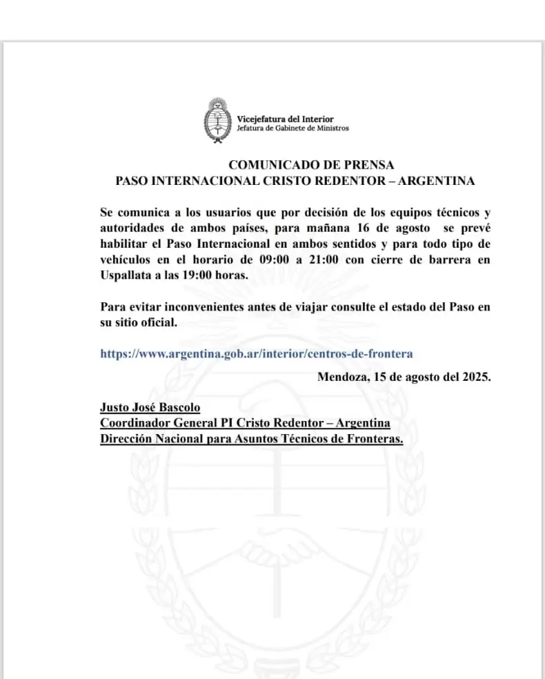 Paso Cristo Redentor/ Fuente: Gendarmer�a