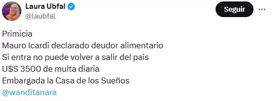 Publicaci�n de Ubfal en X.