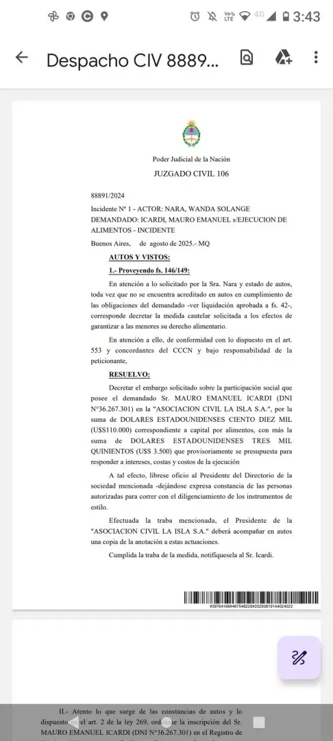 Resoluci�n publicada desde la cuenta de Laura Ubfal.
