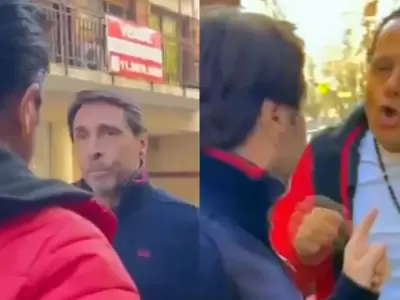 Peretta frente a Feinmann, en las puertas de Radio Mitre.