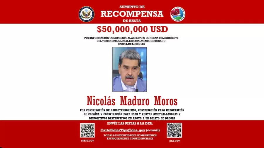 Publicaci�n global de la recompensa que se pide por Nicol�s Maduro.