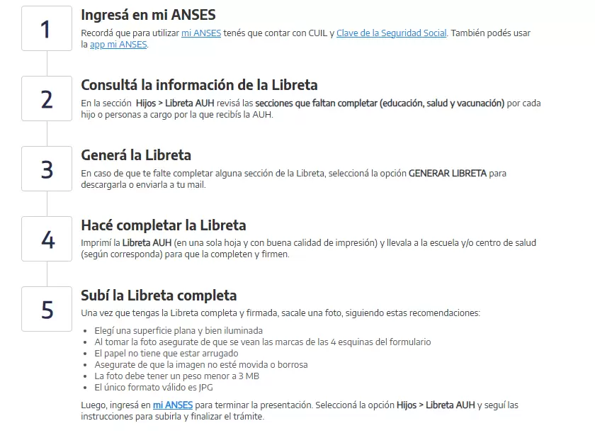 ANSES aclar que el formulario de la libreta AUH debe estar en una sola hoja