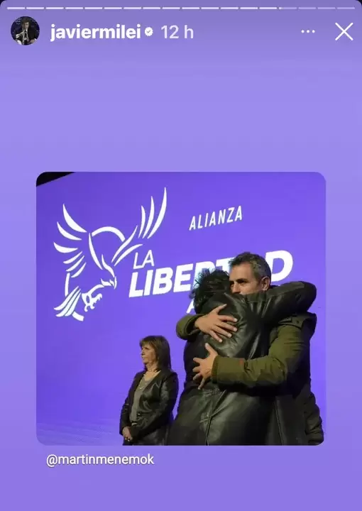 La publicaci�n de Milei junto a Mart�n Menem.