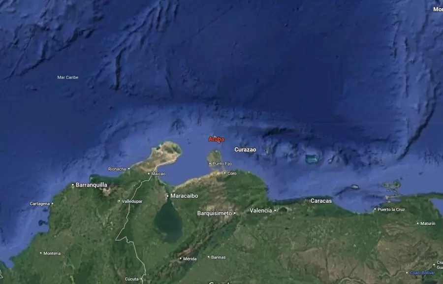 En rojo, ubicaci�n de Aruba.