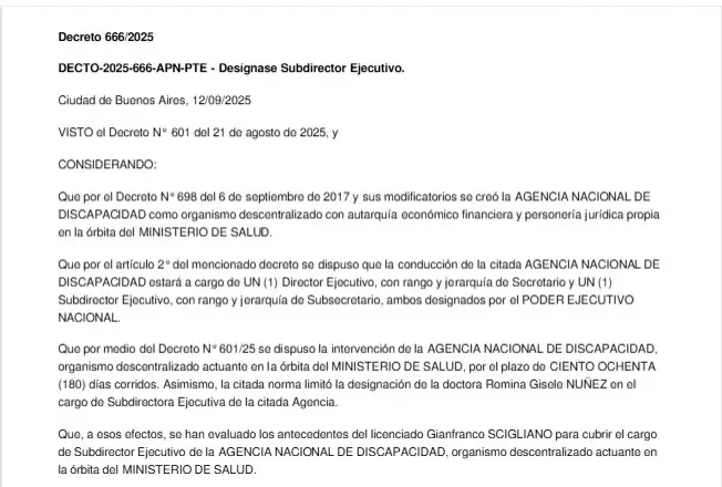 Decreto asignaci�n ANDIS