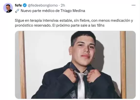 Nuevo parte médico de Thiago Medina.