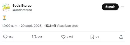 Un reloj en cuenta regresiva, compartido en redes y en un sitio web oficial, aumenta la intriga en torno al anuncio de Soda Stereo.