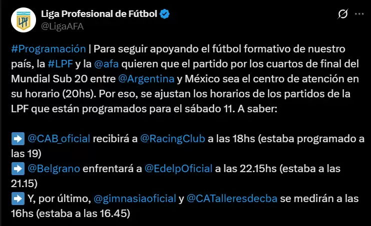 Los cambios de horarios para el s�bado.