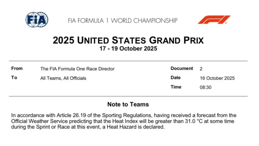 El documento emitido por la FIA.