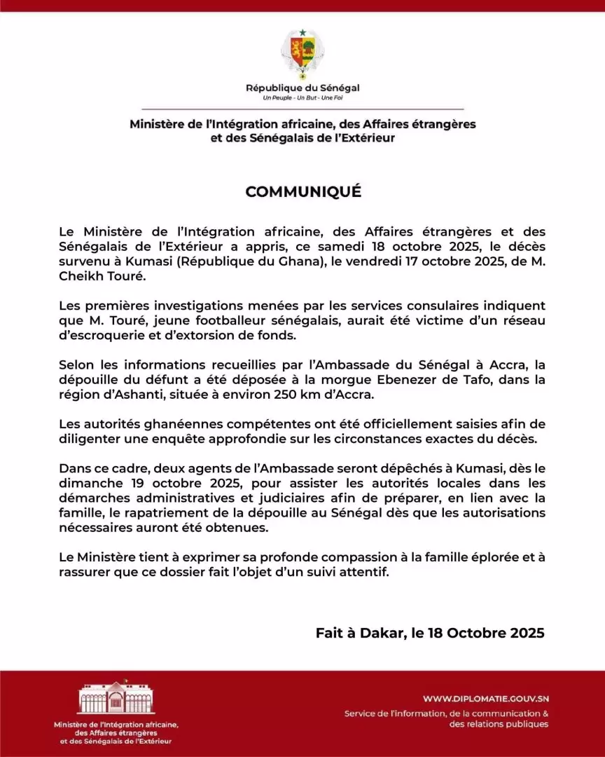 La confirmaci�n de la muerte de Cheikh Tour�.