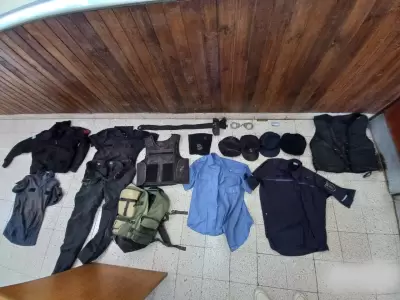 La Polic�a secuestr� chalecos portaplacas y antibalas con numeraci�n identificable, esposas policiales, armas y r�plicas.