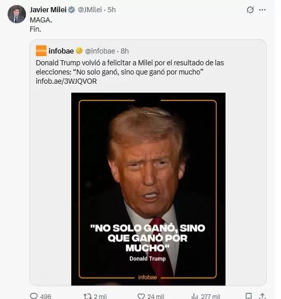 Milei reposte� a Donald Trump
