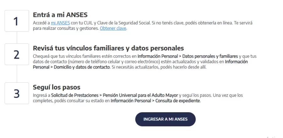 Paso a paso para solicitar la Pensi�n Universal para el Adulto Mayor (PUAM) de ANSES