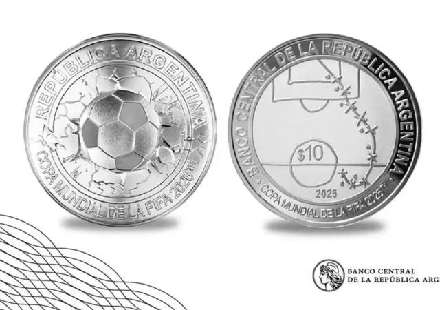 La moneda grafica la jugada del segundo gol a Inglaterra, pero no nombra al Diego