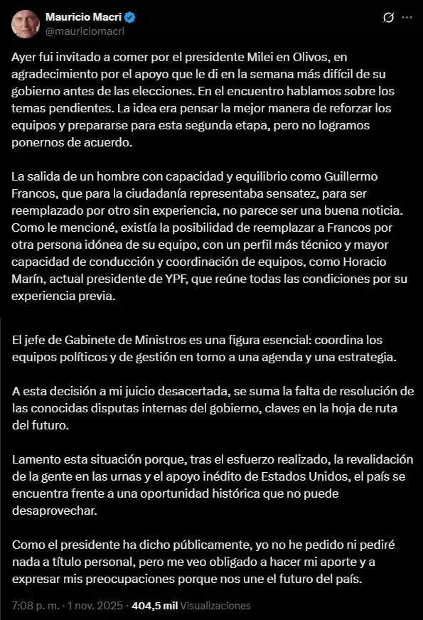 El mensaje de Macri