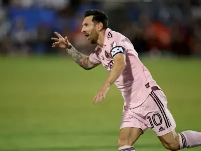 Lionel Messi tras convertir su primer gol en el encuentro contra el Nashville SC