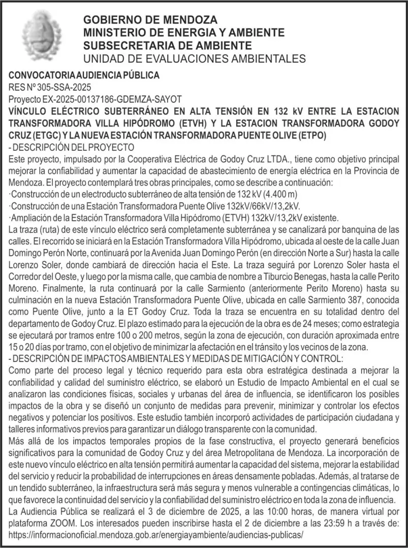 Comunicado de la Cooperativa, Empresa Elctrica de Godoy Cruz/ Fuente: CEEGC