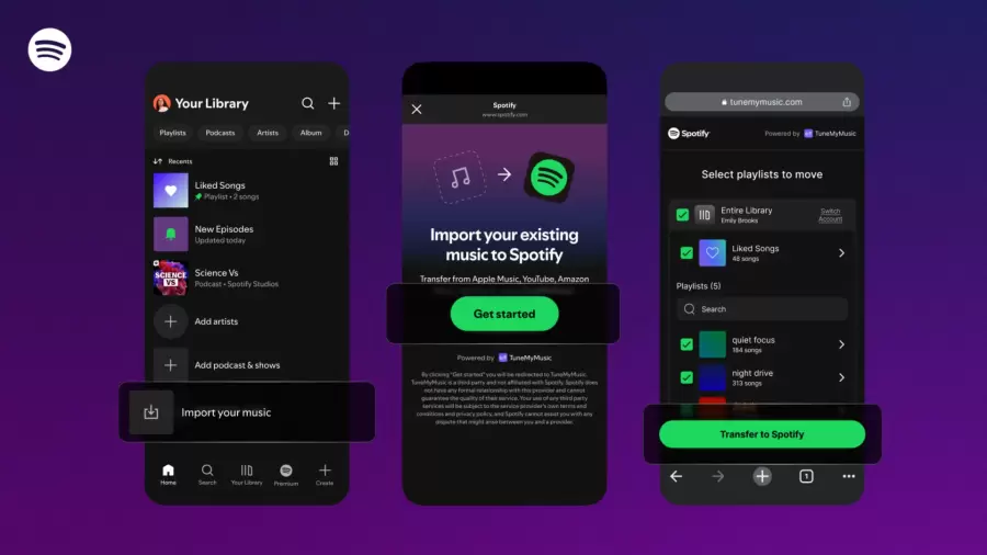 En la secci�n "Tu biblioteca", la nueva funci�n "Importar tu m�sica" permite conectar tu servicio anterior y replicar tus playlists en segundos.