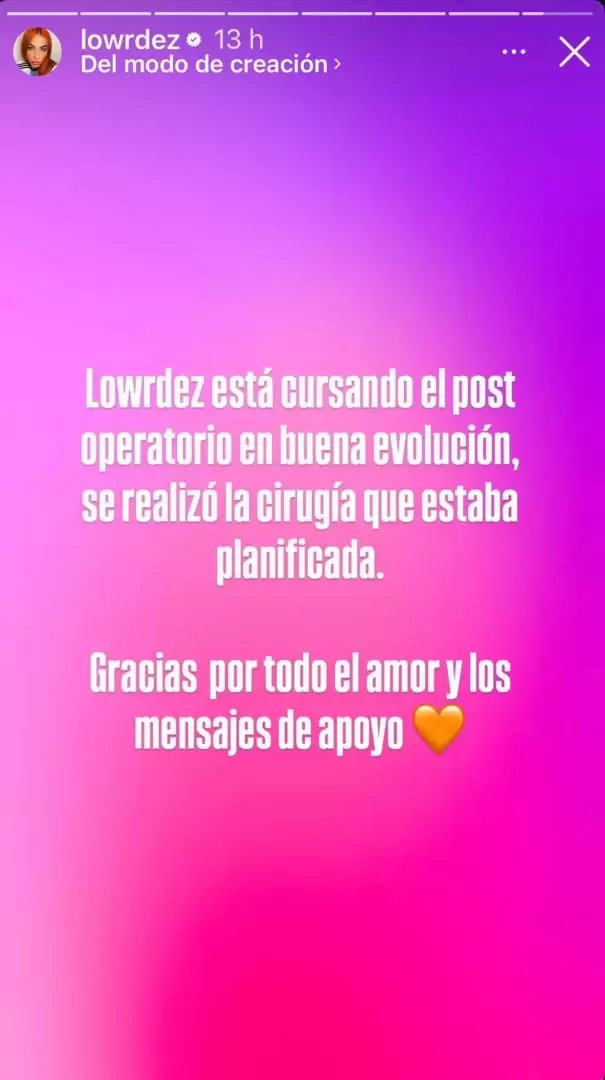 Estado de salud de Lowrdez.