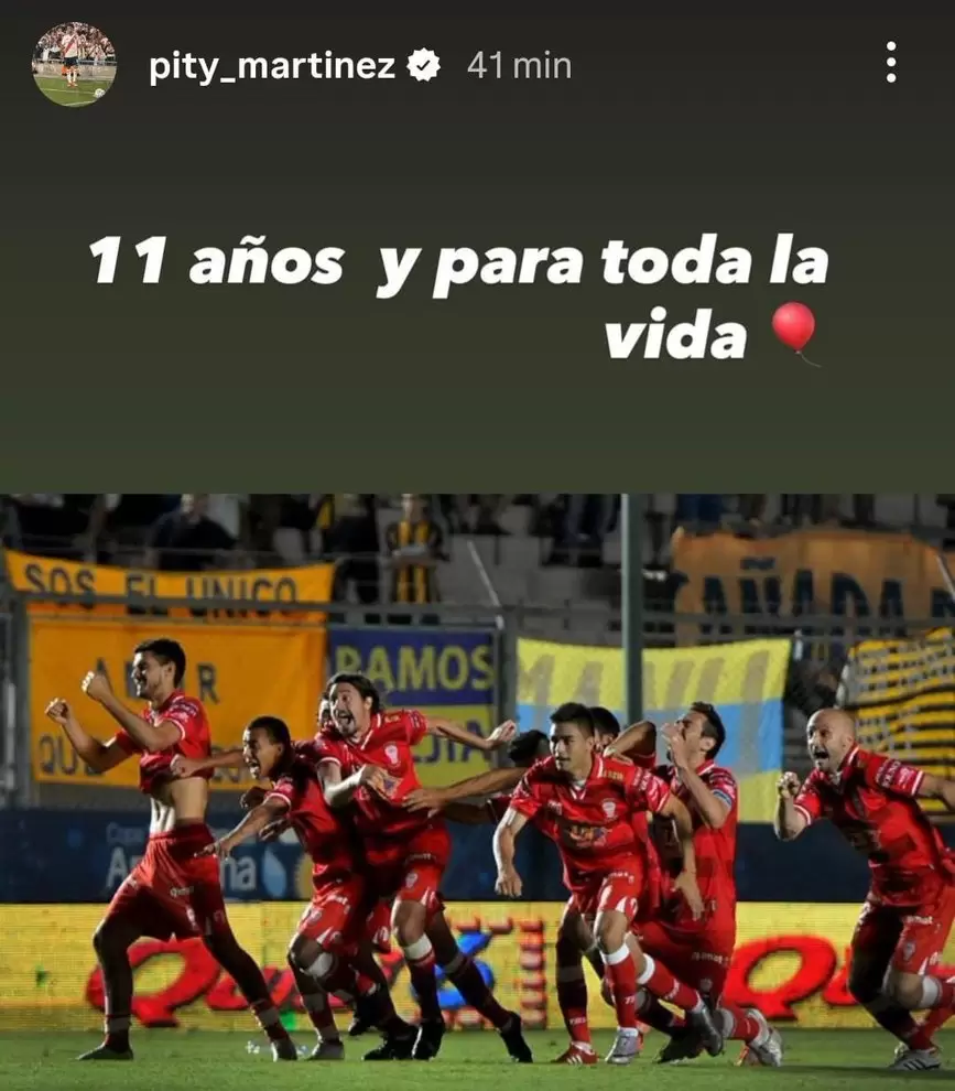 El posteo del "Pity" Mart�nez dedicado a Hurac�n.
