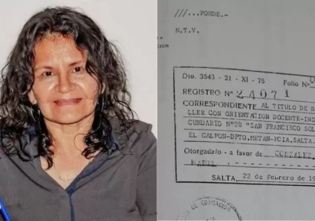 Gladys Mabel Gonz�lez, junto al certificado ap�crifo que present� en varias oportunidades.