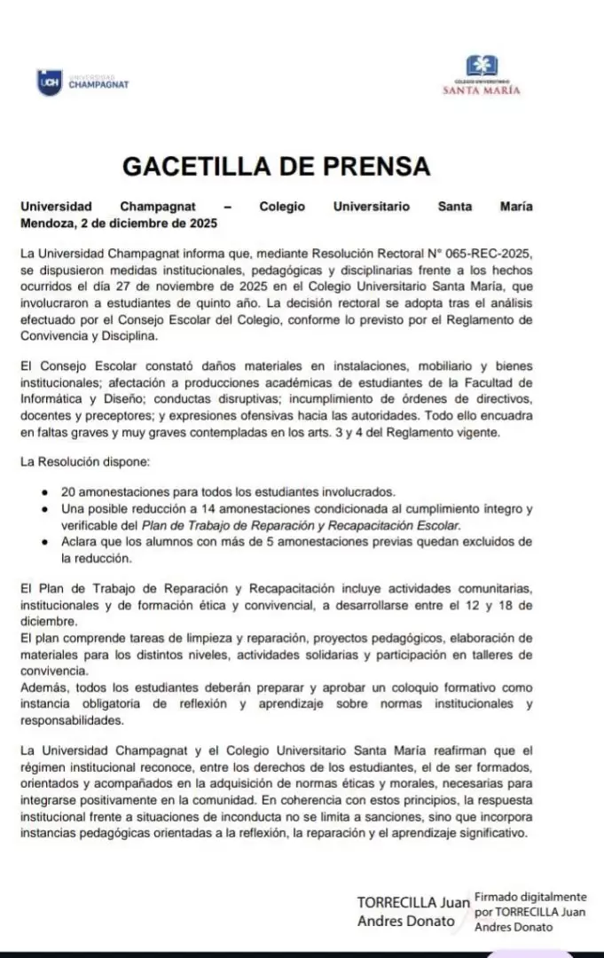 Comunicado Colegio Santa Mar�a