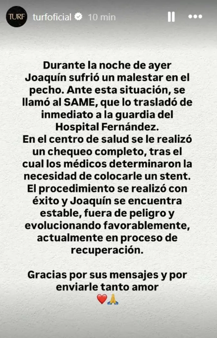 Infarto y stent: la verdad sobre el estado de salud de Joaquín Levinton