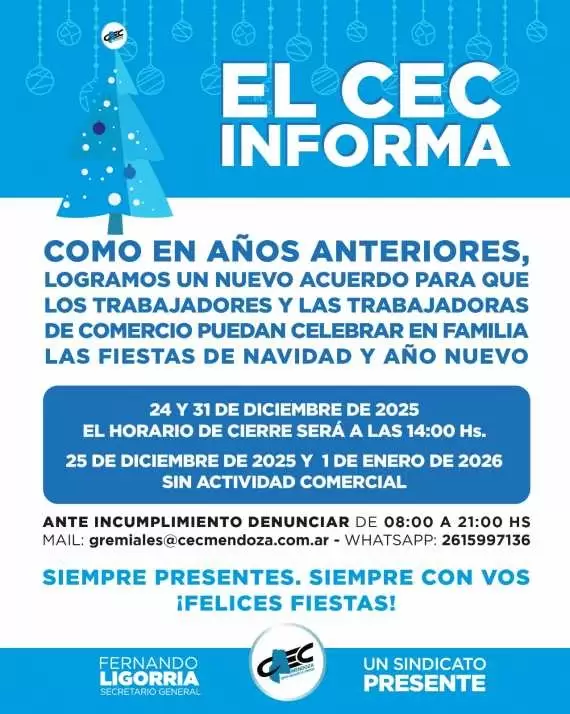 La atenci�n en los comercios de Mendoza ser� hasta las 14 horas