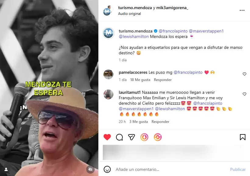 Franco Colapinto nombr� a Mendoza y desde Turismo aprovecharon el 'impulso'
