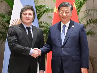 El presidente Javier Milei en un encuentro con su par chino, Xi Jinping. (Archivo web)