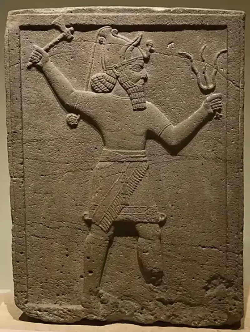 El dios I&scaron;kur representado en una estela en el Museo Arqueol�gico de Gaziantep, Turqu�a.