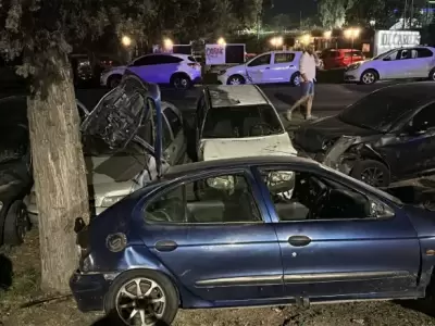 El auto en el que iba choc� contra el guardarra�l y cuatro veh�culos estacionados