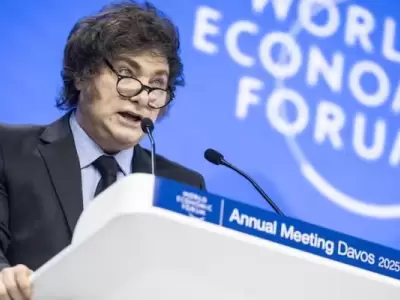 Javier Milei en su participaci�n en Davos en 2025. (Foto: archivo web)