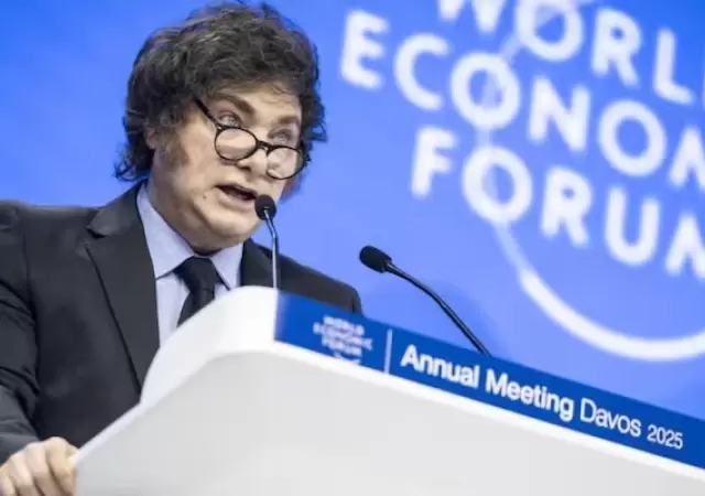 Javier Milei en su participaci�n en Davos en 2025. (Foto: archivo web)