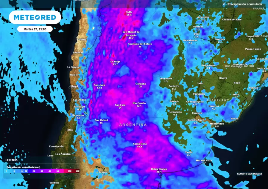 Pron�stico de acumulaci�n de lluvias hasta el pr�ximo martes seg�n el modelo ECMWF.