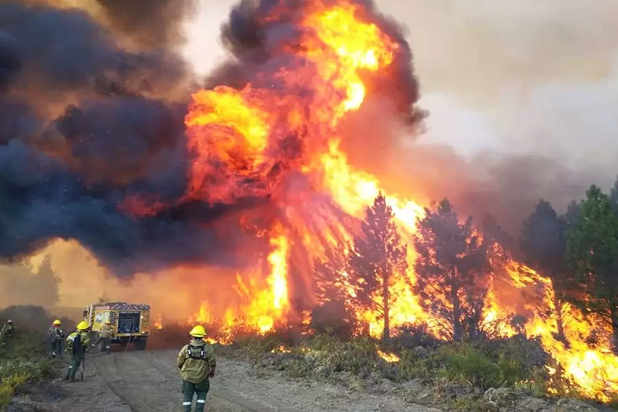 Escena dramática de uno de los potentes focos de incendio en El Bolsón. (Foto: web)