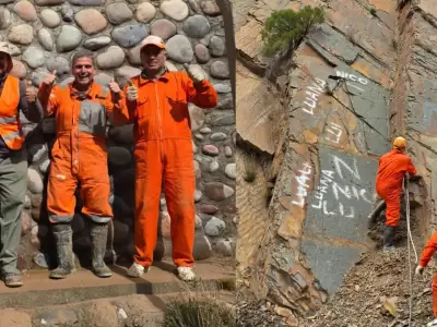 Restauraci�n en altura: Integrantes de ProMonta�a utilizan equipos de hidroarenado para remover aerosoles en la precordillera.
