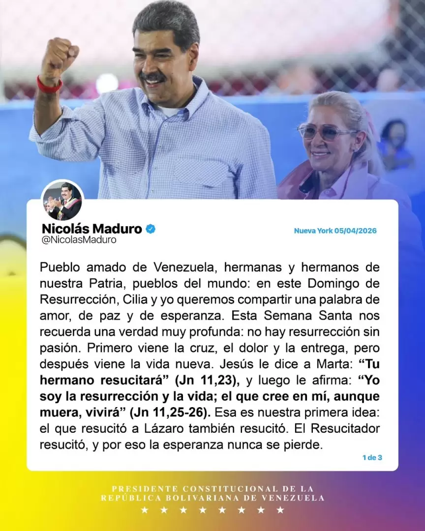 El primero de la serie de mensajes que envió Maduro desde la prisión