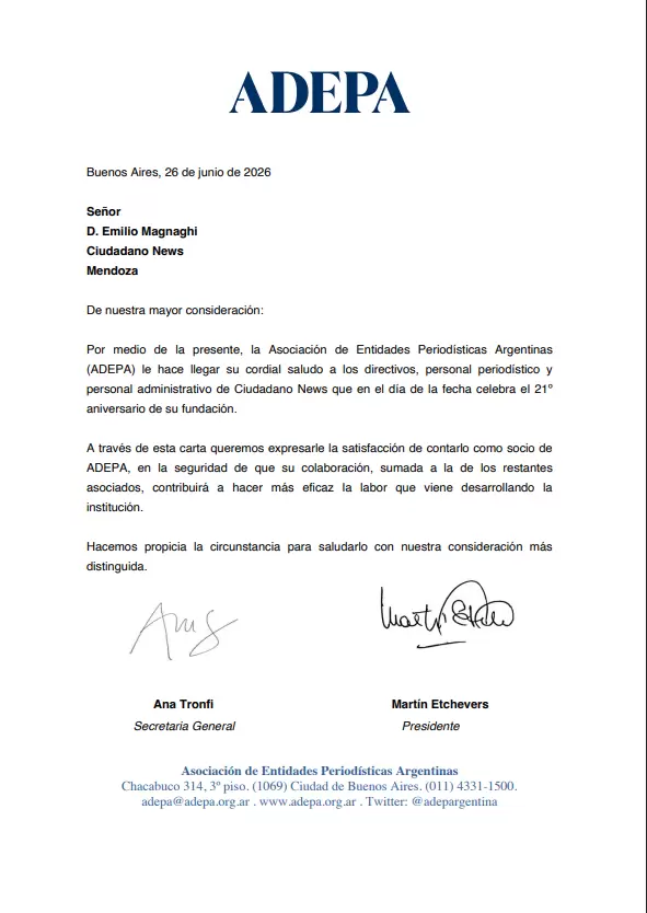 La Asociaci�n de Entidades Period�sticas Argentinas destac� la trayectoria y el compromiso de Ciudadano News.